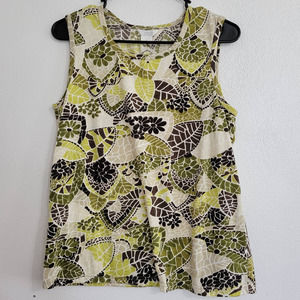Christopher & Banks Sleeveless Blouse Tank Leaf Floral Pring
